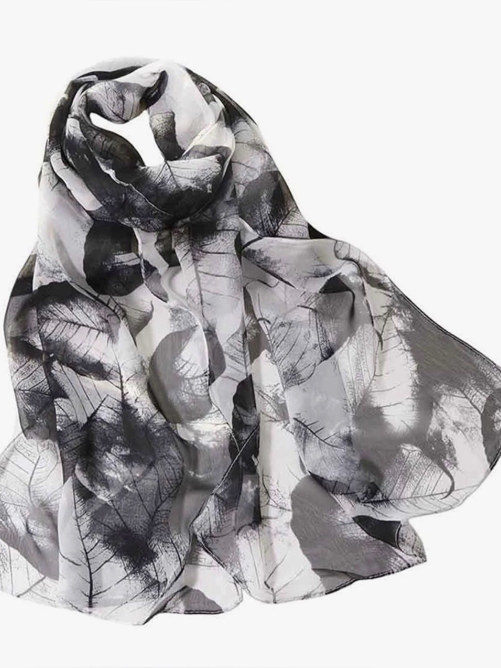 Black & White Leaf Print Lightweight Scarf